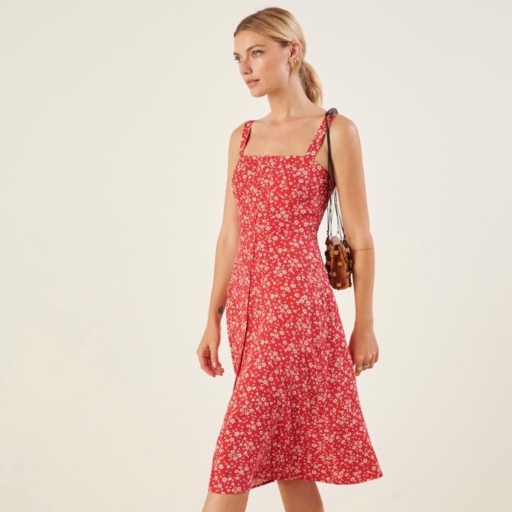 Reformation Persimmon Dress in Red Floral